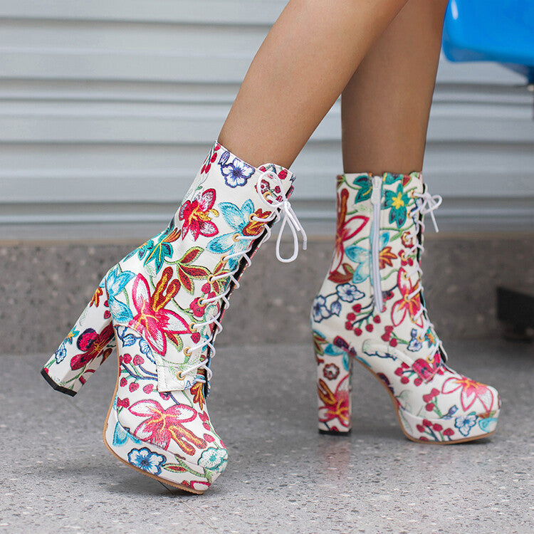 Noemi Floral Platform Boots