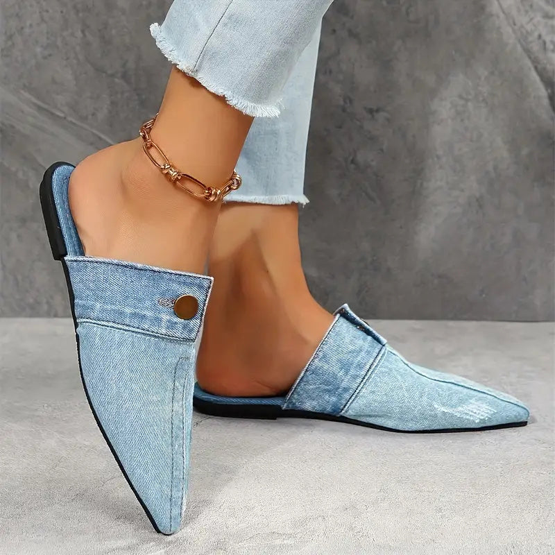Sofia Pointed Denim Mule Slides
